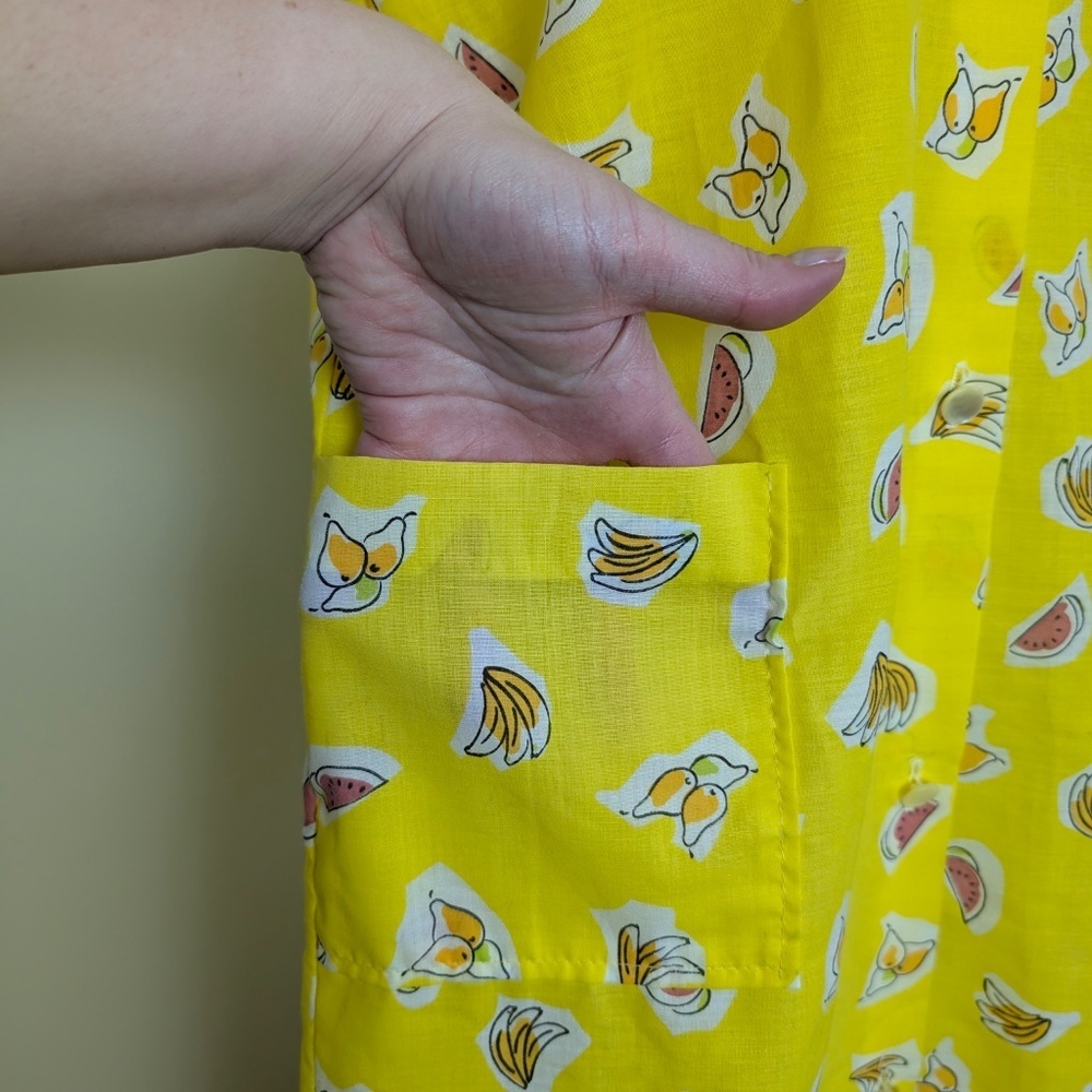 Yellow Fruit Duster Pajamas Button Down Size Medium Midi (v) - Picture 5 of 11